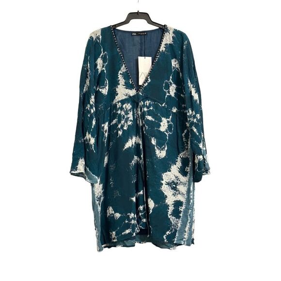 Zara Xsmall oversized Mini Tie-Dye Dress - Blue - Picture 1 of 16